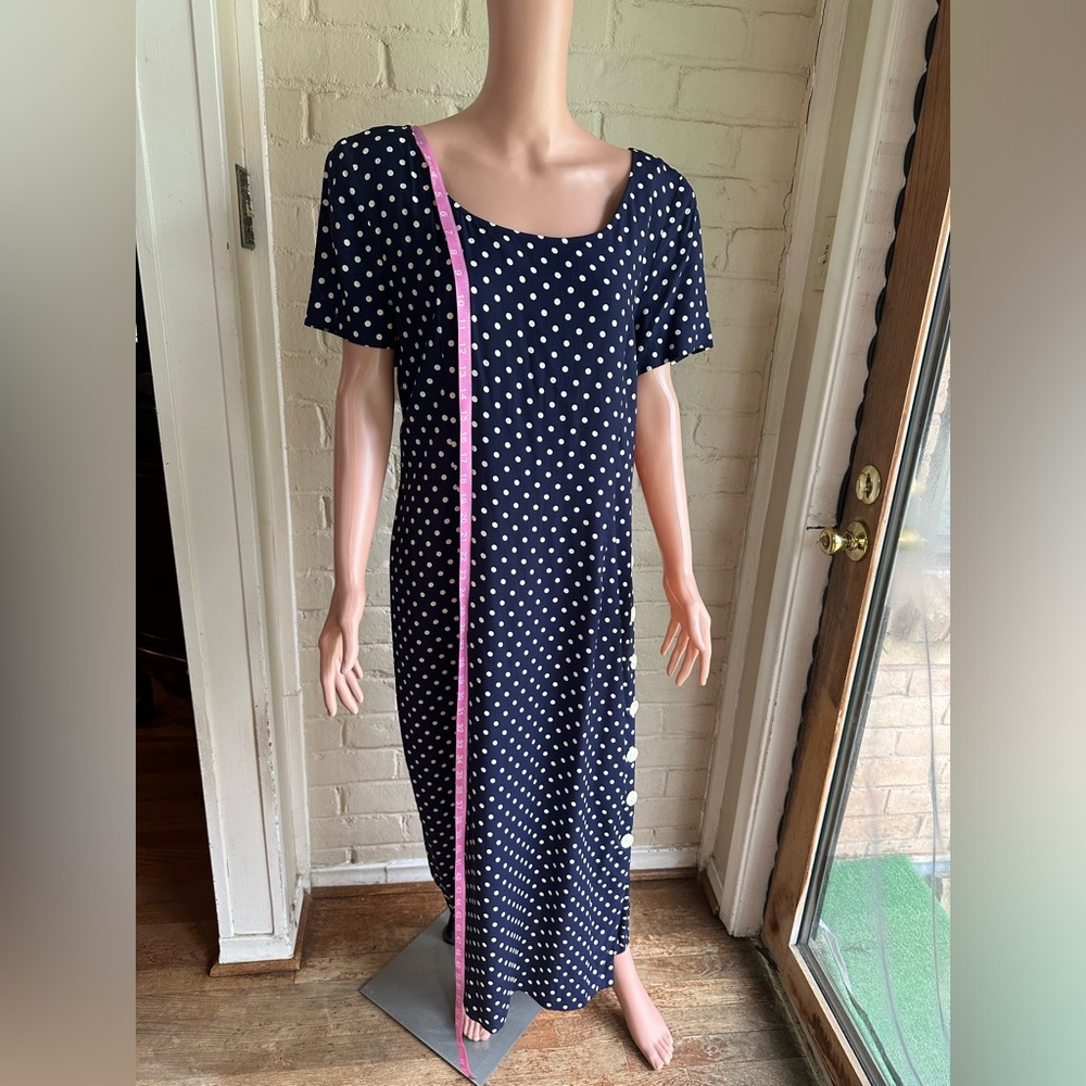 Maggy London dark navy blue and white polka dotted vintage dress size 16 - Picture 7 of 16